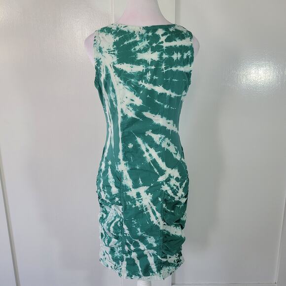 XCVI Wearables Size M Raymond Dress Green Tie Dye Stretch Ruching Sleeveless - Picture 9 of 9